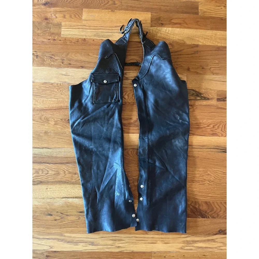 Vintage‎ Black Leather Motorcycle Chaps